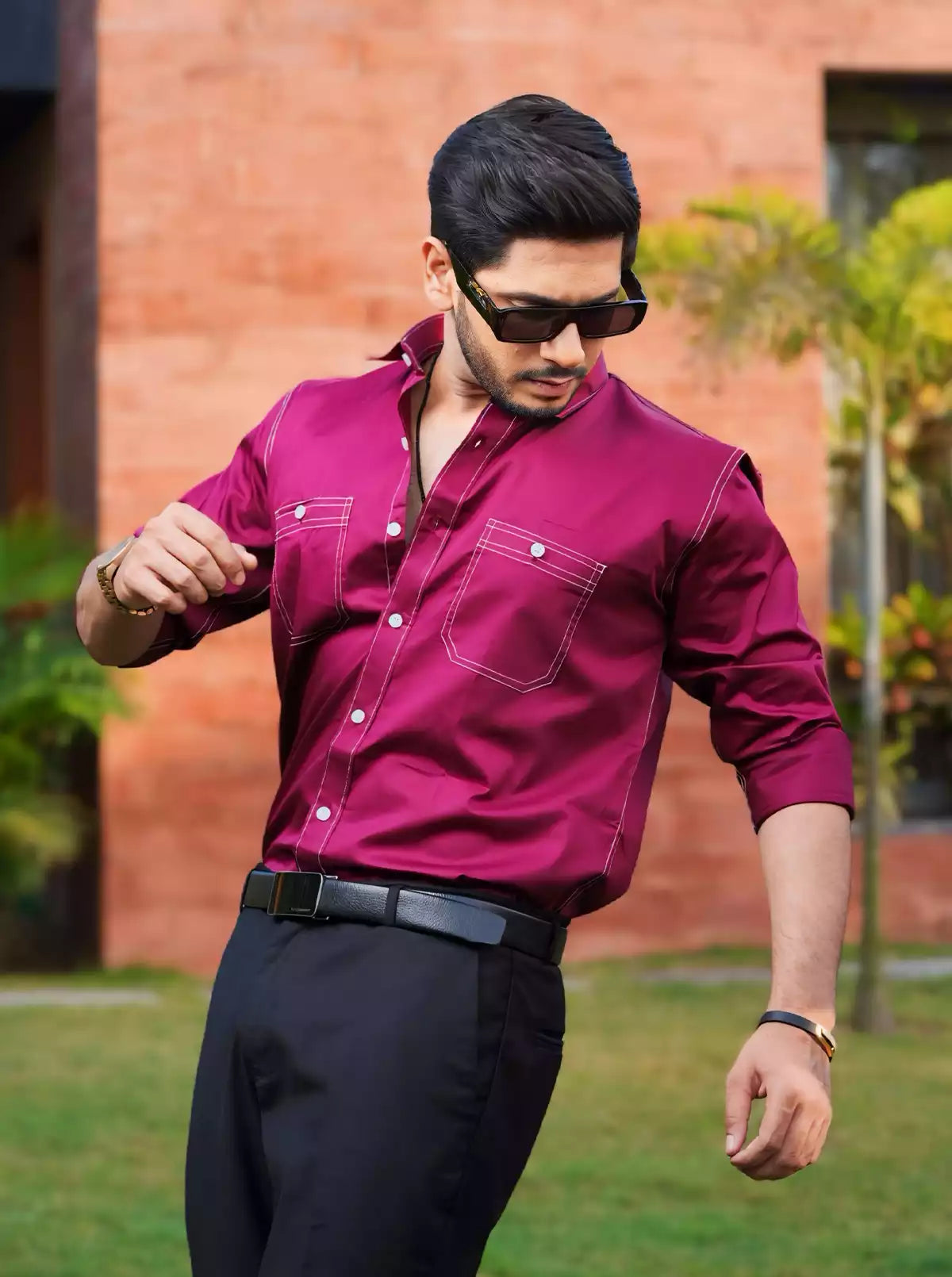 Pink Double Pocket Designer Shirt