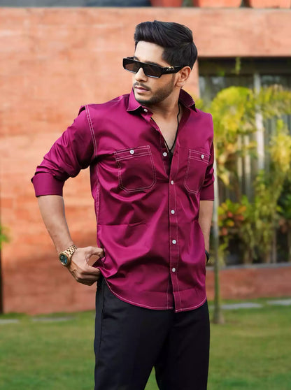 Pink Double Pocket Designer Shirt