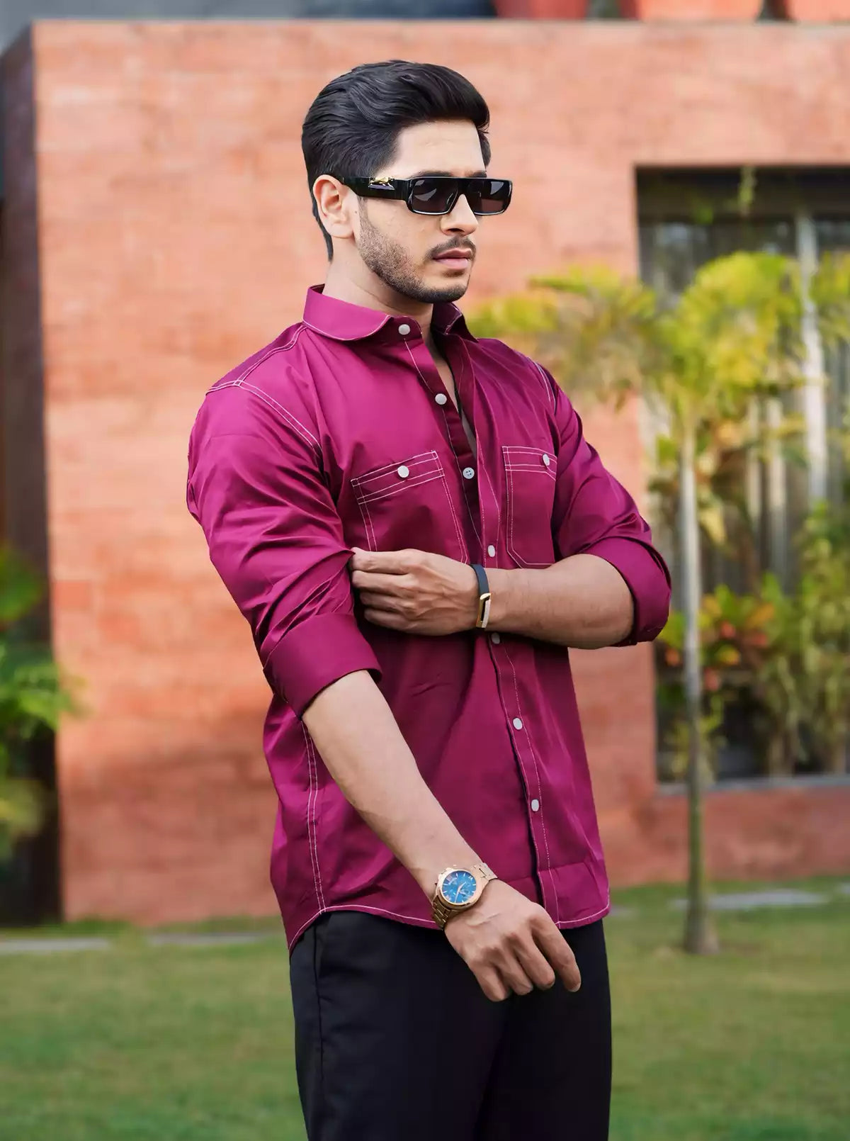 Pink Double Pocket Designer Shirt