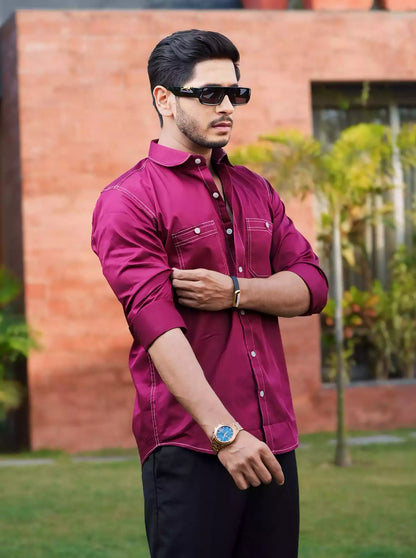 Pink Double Pocket Designer Shirt