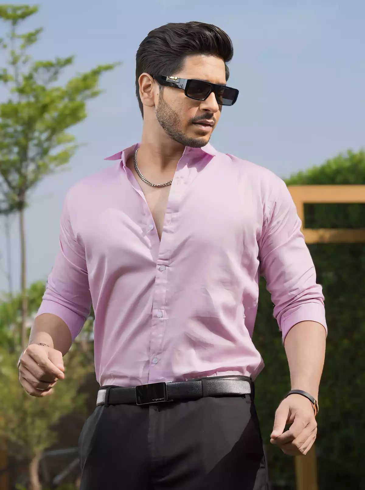Light Pink Printed Designer Shirt