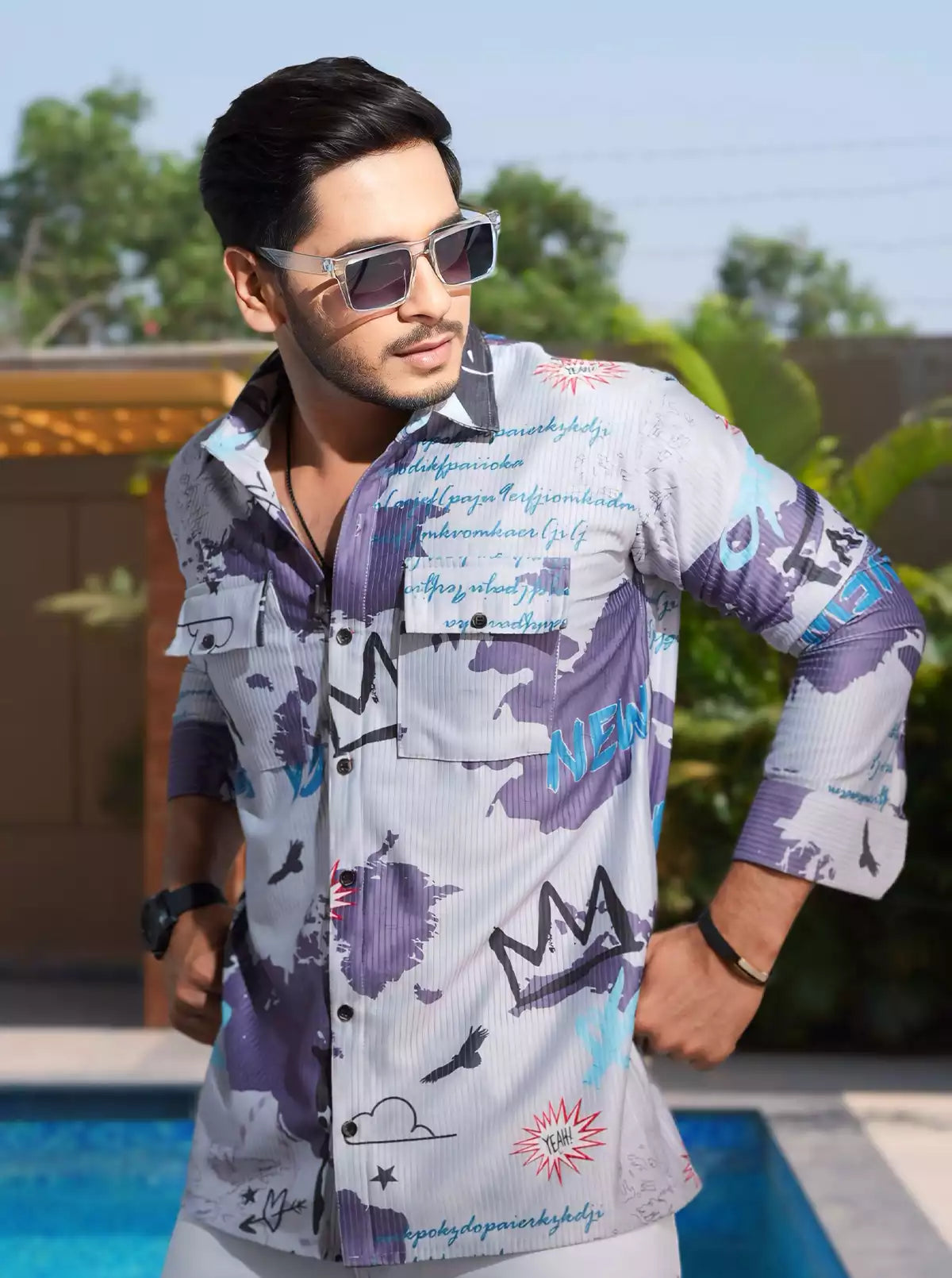 Purple Double Pocket Designer Shirt