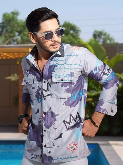 Purple Double Pocket Designer Shirt