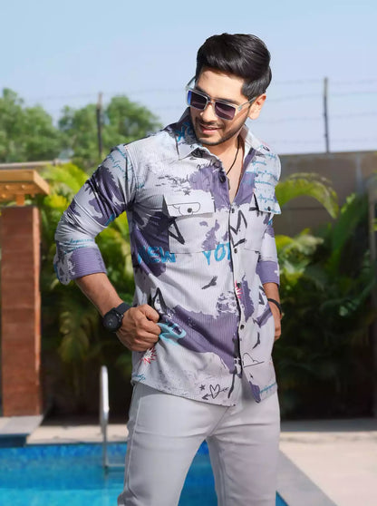 Purple Double Pocket Designer Shirt