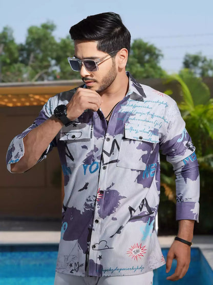 Purple Double Pocket Designer Shirt